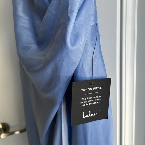 NWT Red Carpet Romance Light Blue Satin Square Neck Maxi Dress Size Small - Picture 5 of 9